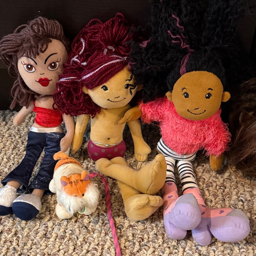 Charming Doll Trio with Plush Pet